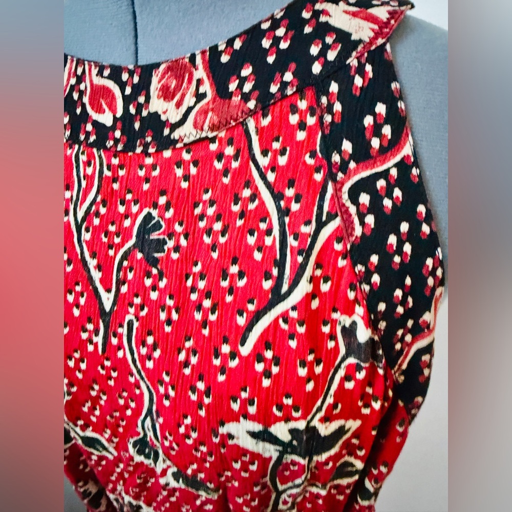 Fat Face Size 12 Red Floral Boho Belted Maxi Sleeveless Dress - Picture 4 of 12